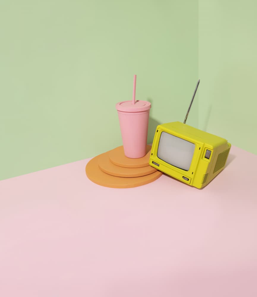 Retro Yellow TV Pink Cup by Julia Ramiro — canvas wall art