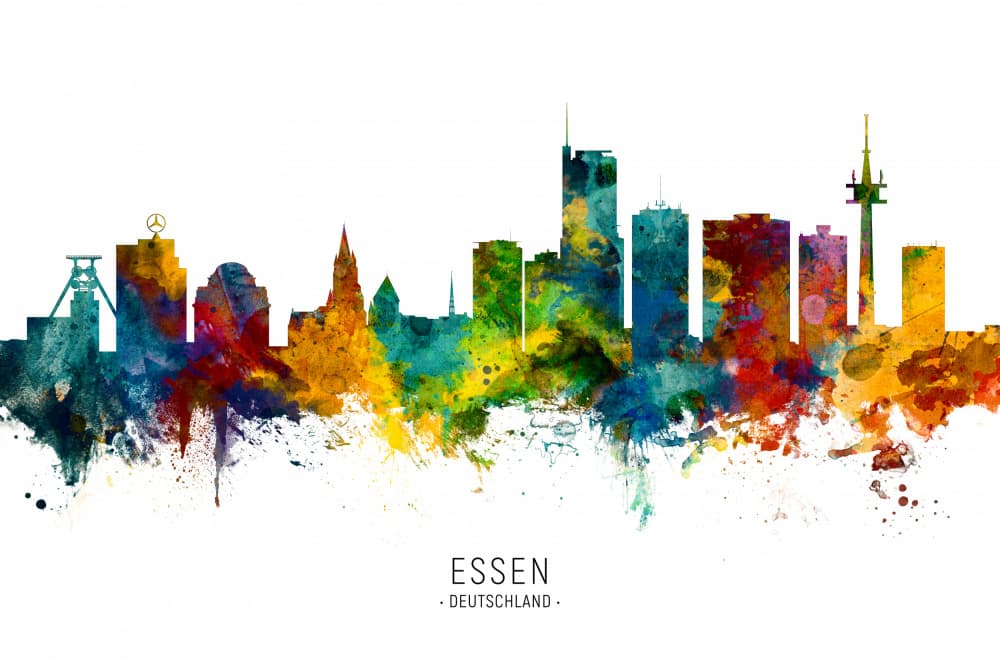 Colorful Essen Germany Skyline by Michael Tompsett — canvas wall art