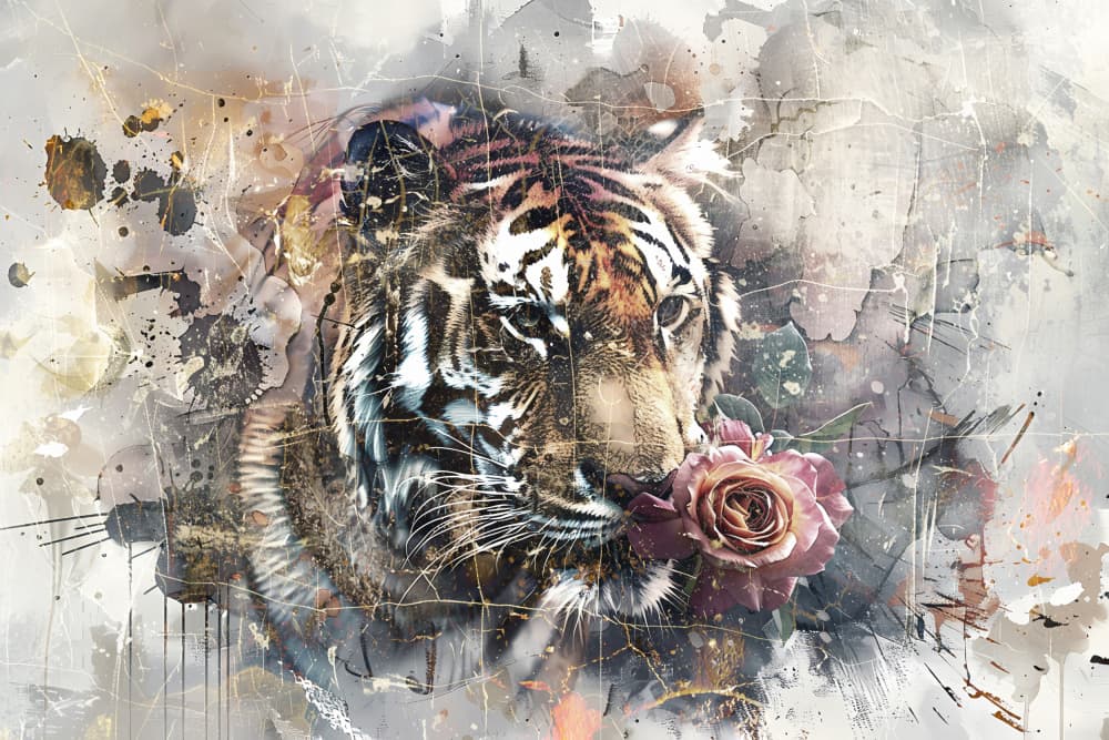 Tiger Animal Vintage Art Illustration Wallart 16 by Rafal Kulik — canvas wall art