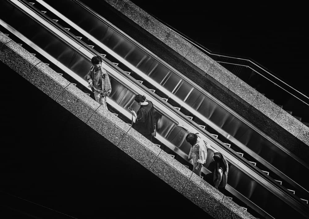 Urban Escalator Ascent by Haruyo Sakamoto — canvas wall art