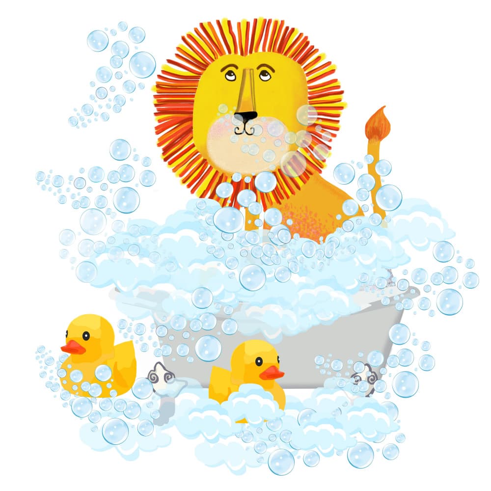 Playful Lion Bath by Lynnda Rakos — canvas wall art