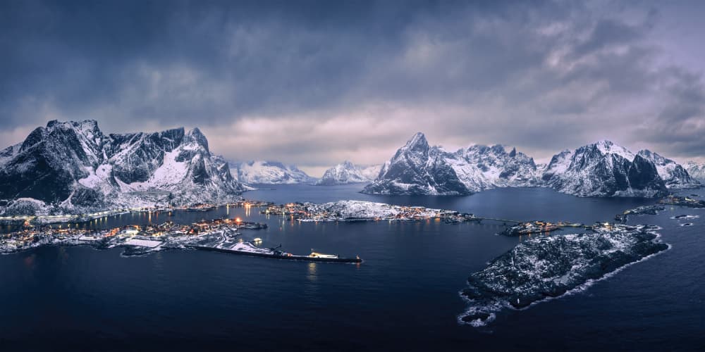 Snowy Fjord Lights by Ruiqing P. — canvas wall art