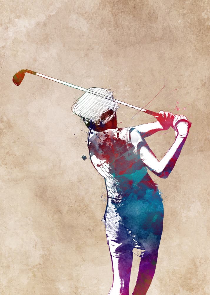Colorful Female Golfer by Justyna Jaszke — canvas wall art