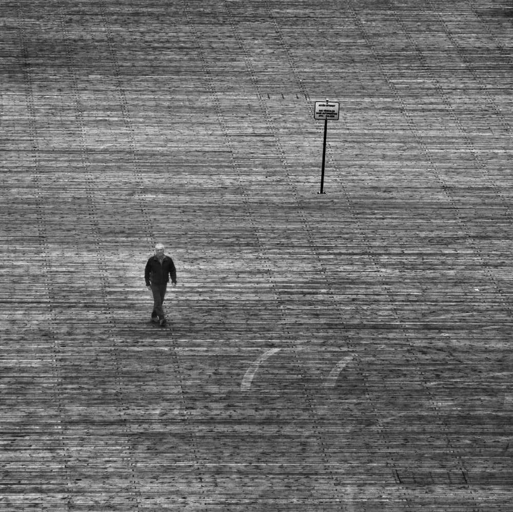 Lone Figure Wooden Walkway by David Senechal Photographie (polydactyle) — canvas wall art