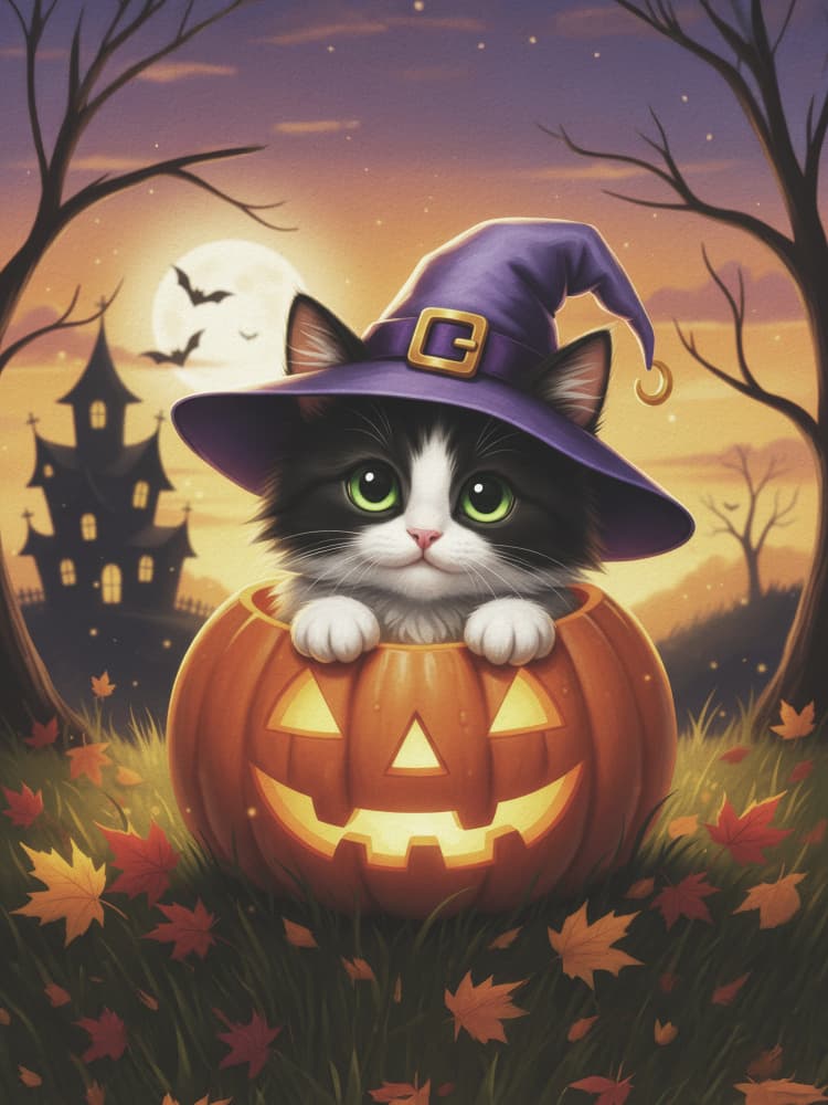 Halloween Witch Kitten by Andreas Magnusson — canvas wall art