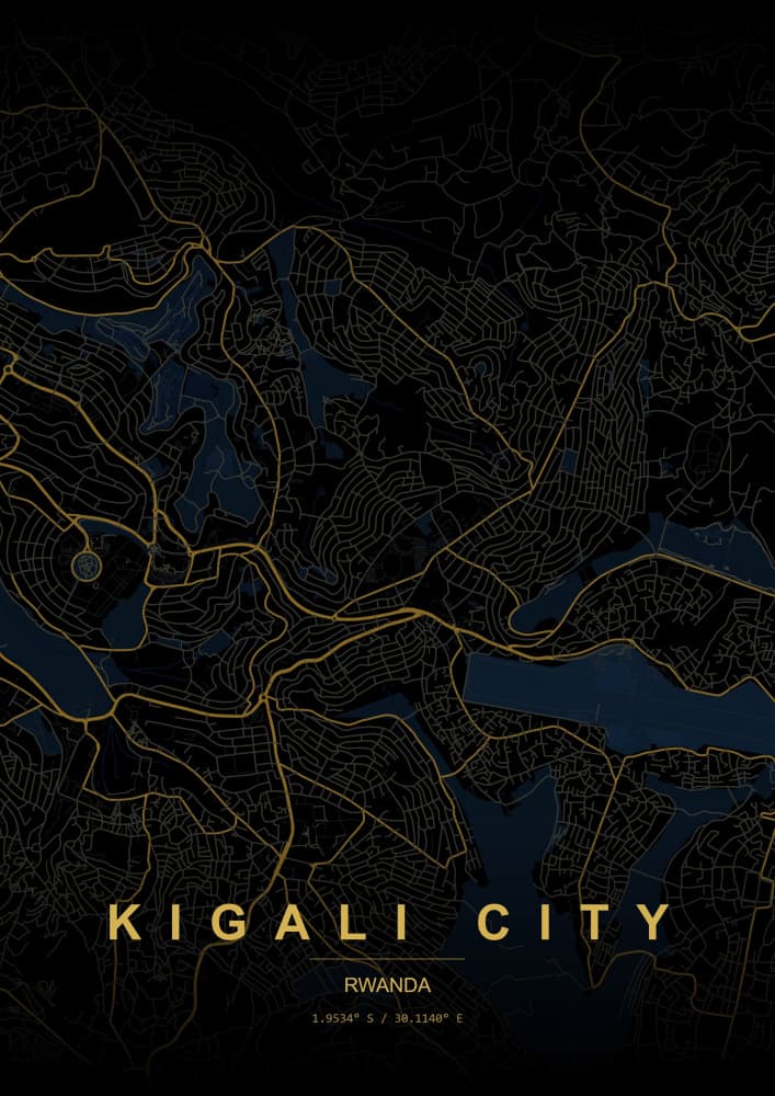 Kigali City Map by HUGO — canvas wall art