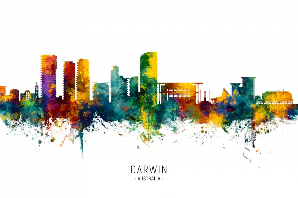 Colorful Darwin Skyline by Michael Tompsett — canvas wall art