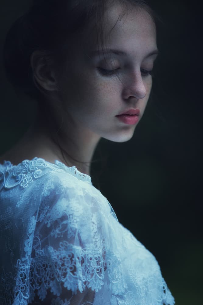 Contemplative Lace Beauty by Magdalena Russocka — canvas wall art