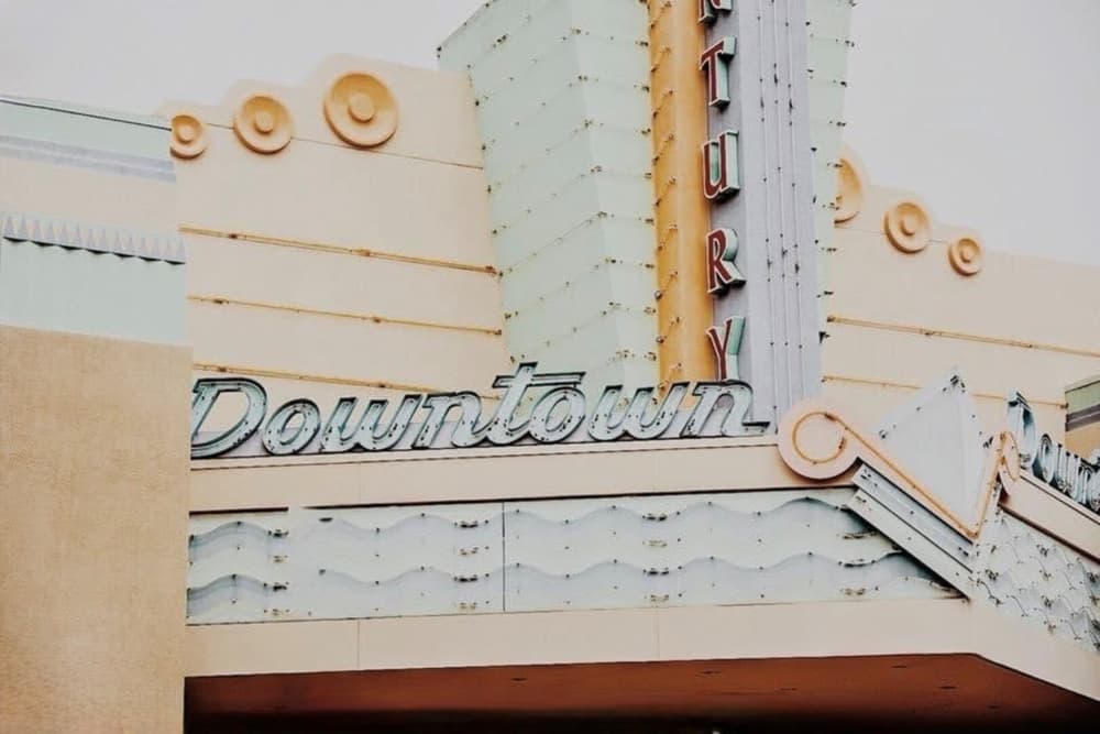 Retro Downtown Marquee by Del Mundo Imagery — canvas wall art