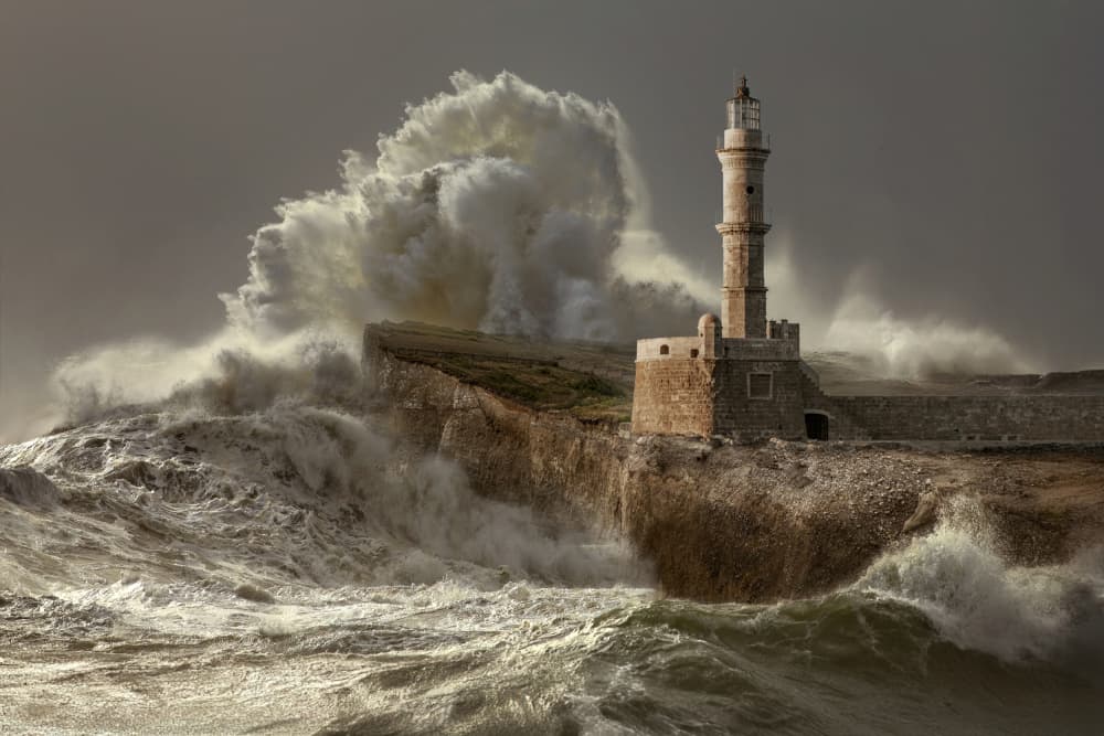 Crashing Waves Lighthouse by Marcel Egger — canvas wall art