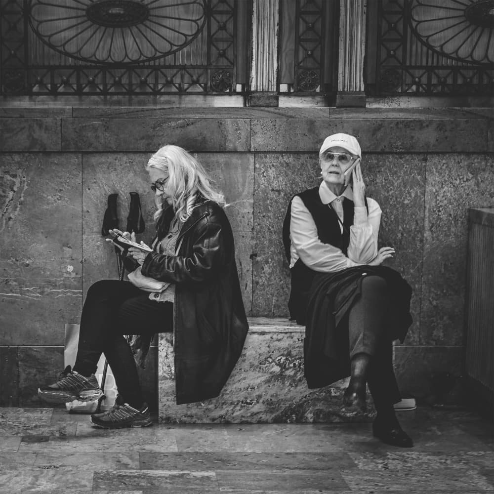Two Women Urban Scene by Alex Ogazzi — canvas wall art