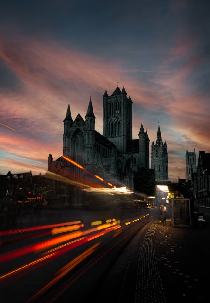 Gothic Cathedral Light Trails by Larry Deng APA — canvas wall art