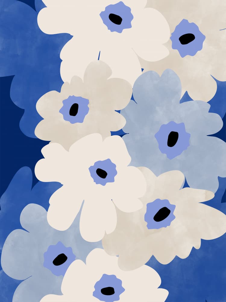 White and Blue Flowers by Elena Ristova — canvas wall art