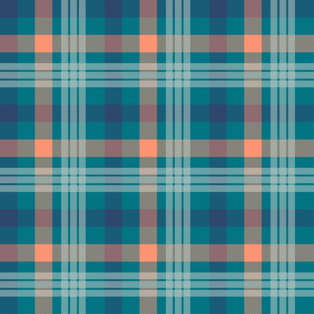 Teal and Coral Plaid by Marika Barsrsind — canvas wall art