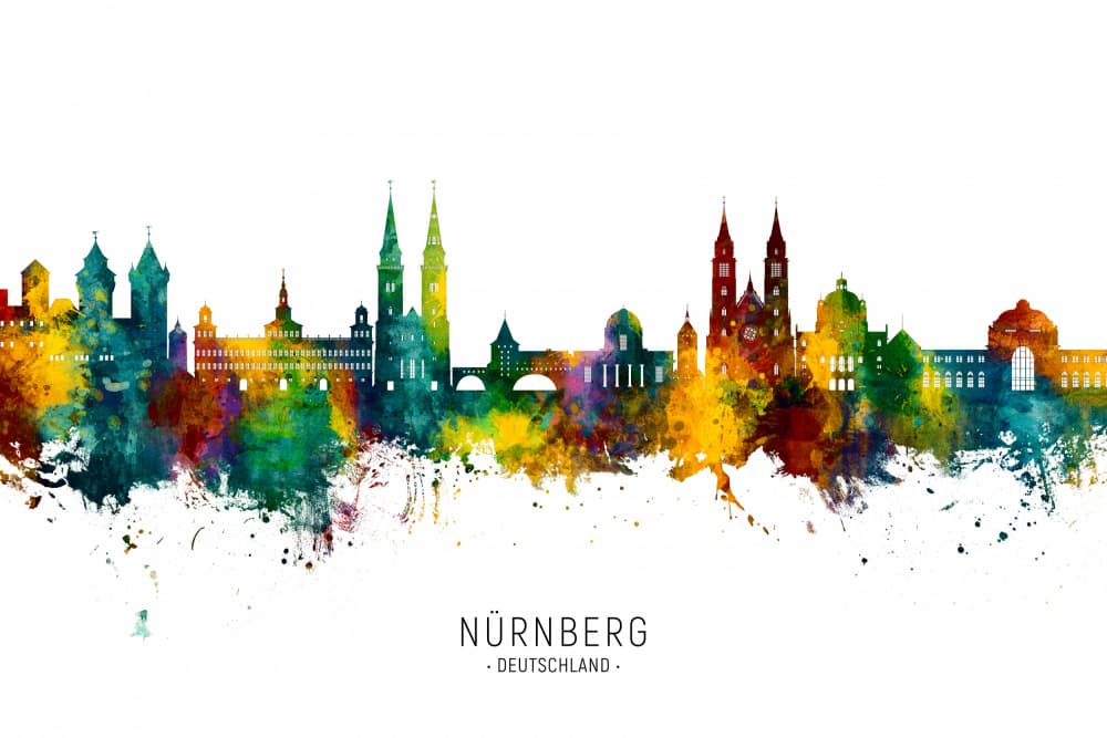 Colorful Nuremberg Skyline by Michael Tompsett — canvas wall art