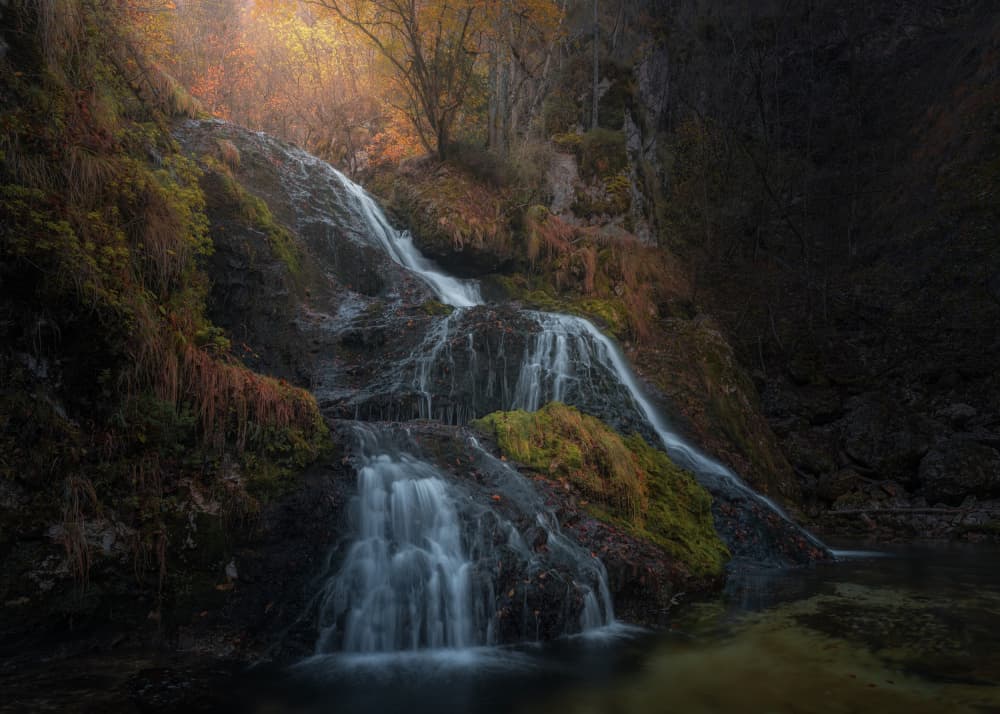 Golden Light Waterfall by Thomas de Franzoni — canvas wall art