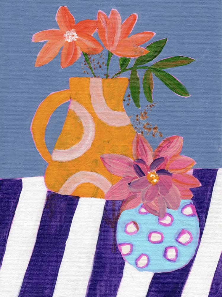 Vibrant Vases on Stripes by Nikita Jariwala — canvas wall art