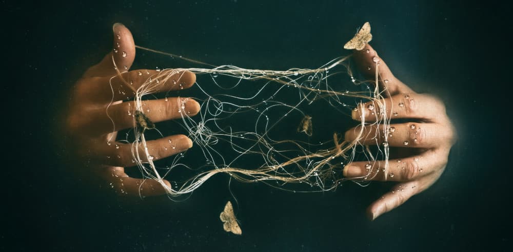 Ethereal Hands Moths Web by Sherin.Abdou — canvas wall art