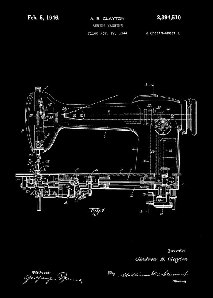 Vintage Sewing Patent by Andreas Magnusson — canvas wall art
