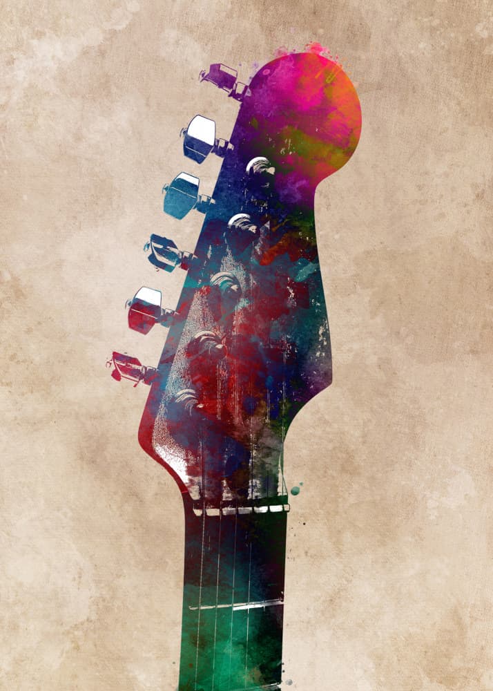 Vibrant Guitar Splash by Justyna Jaszke — canvas wall art