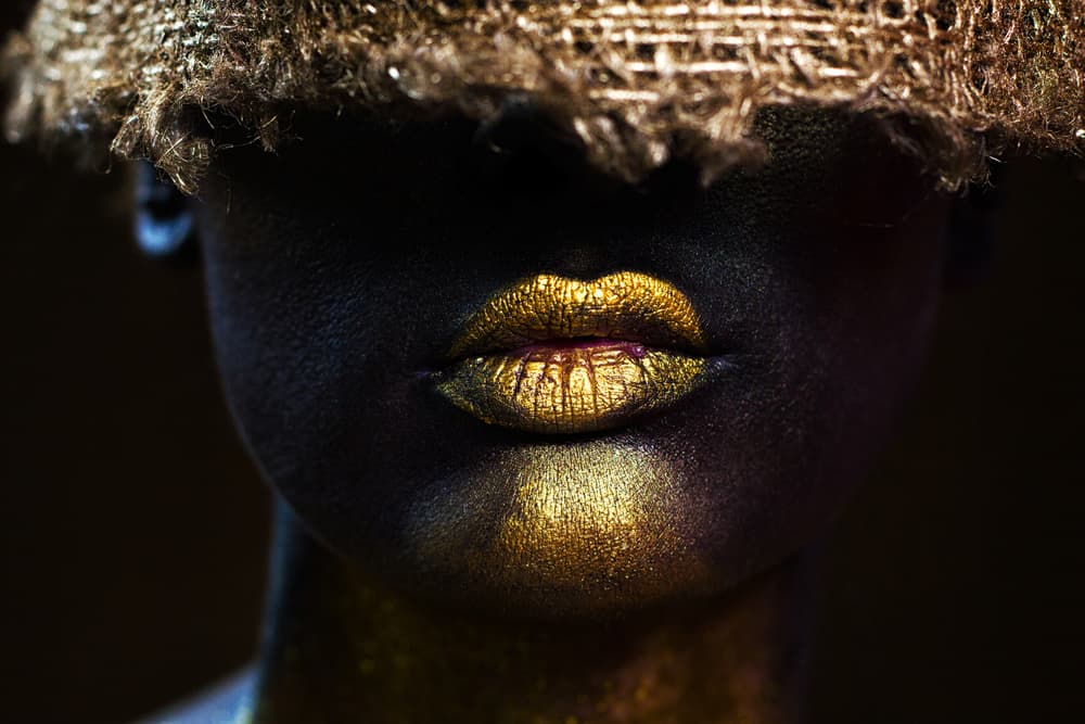 Shimmering Gold Lips by Ivan Kovalev — canvas wall art