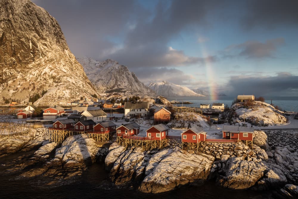 Winter Village Rainbow by Dan Mirica — canvas wall art