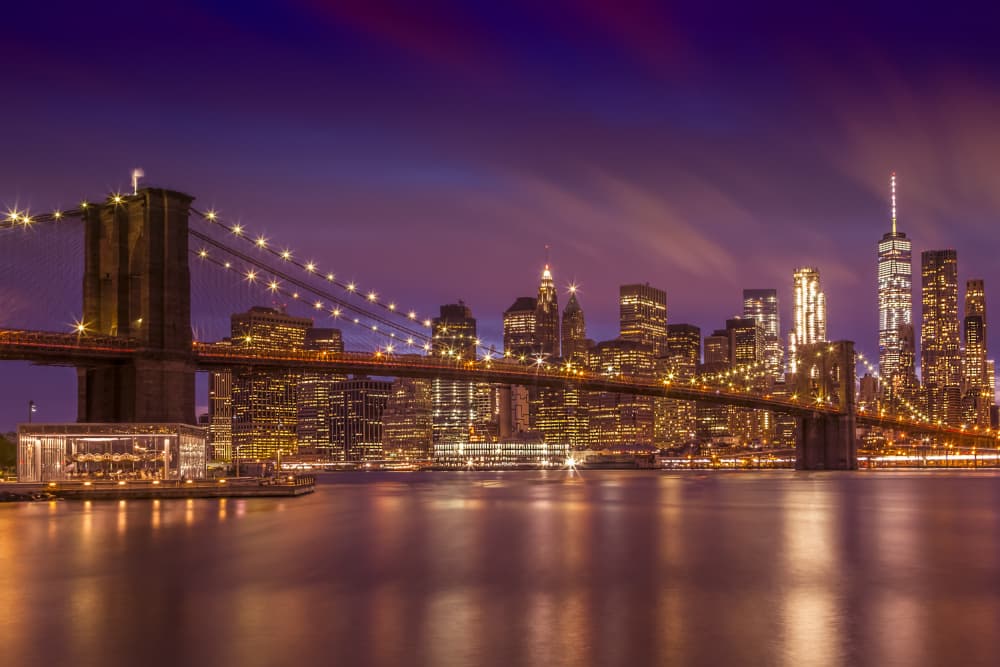 Brooklyn Bridge Night Skyline by Melanie Viola — canvas wall art