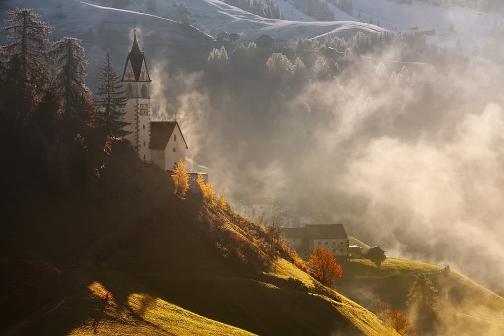 Misty Mountain Church by Daniel Řeřicha — canvas wall art