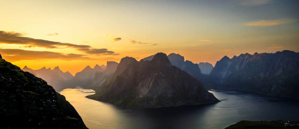 Golden Fjord Sunset by Stephanie Kleimann — canvas wall art