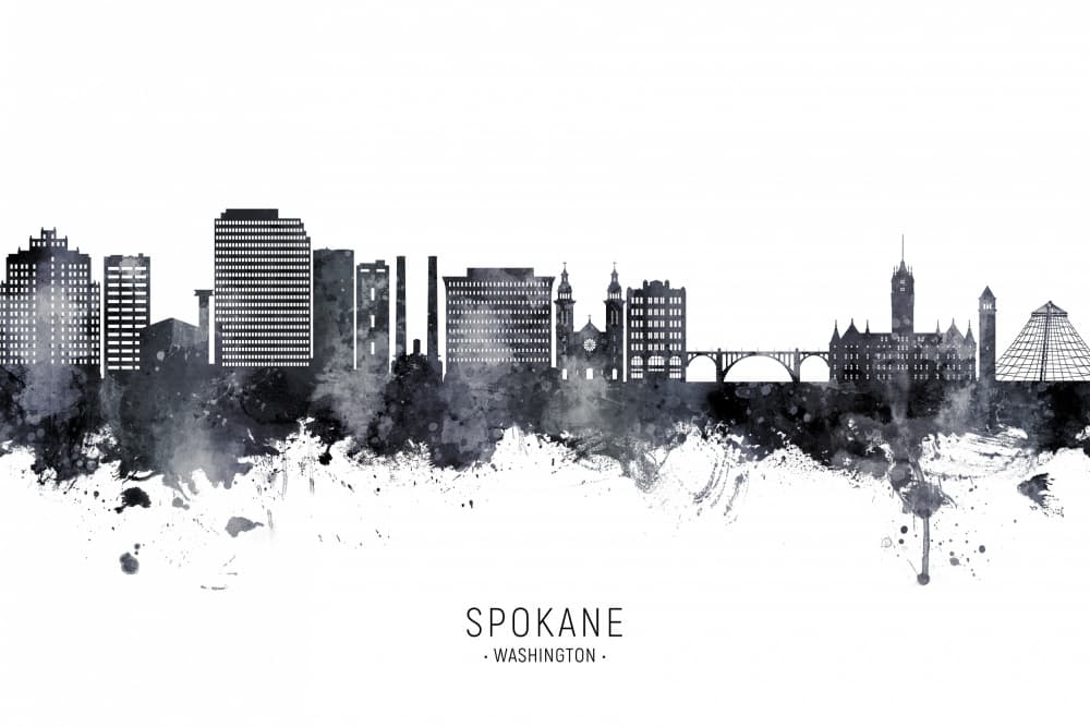 Spokane Washington Skyline by Michael Tompsett — canvas wall art