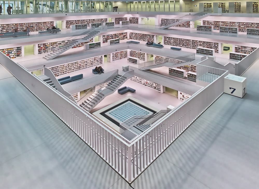 Grand Modern Library Interior by Rolf Mauer — canvas wall art