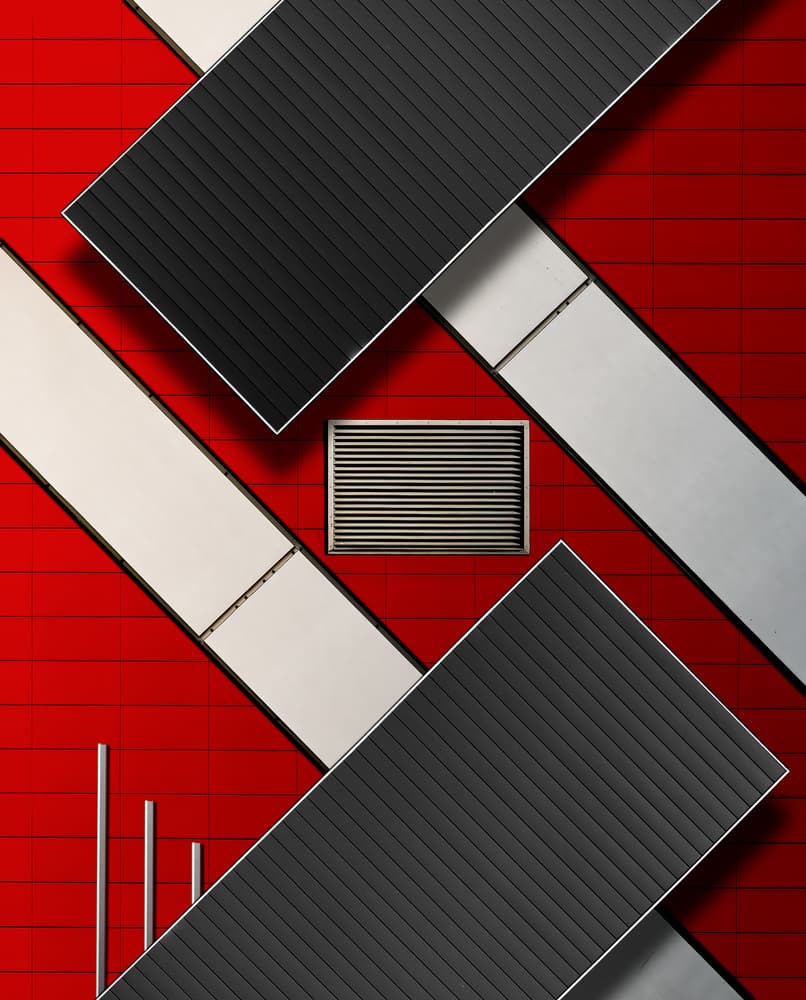 Red Geometric Facade by Tomasz Buczkowski ( Tomush ) — canvas wall art