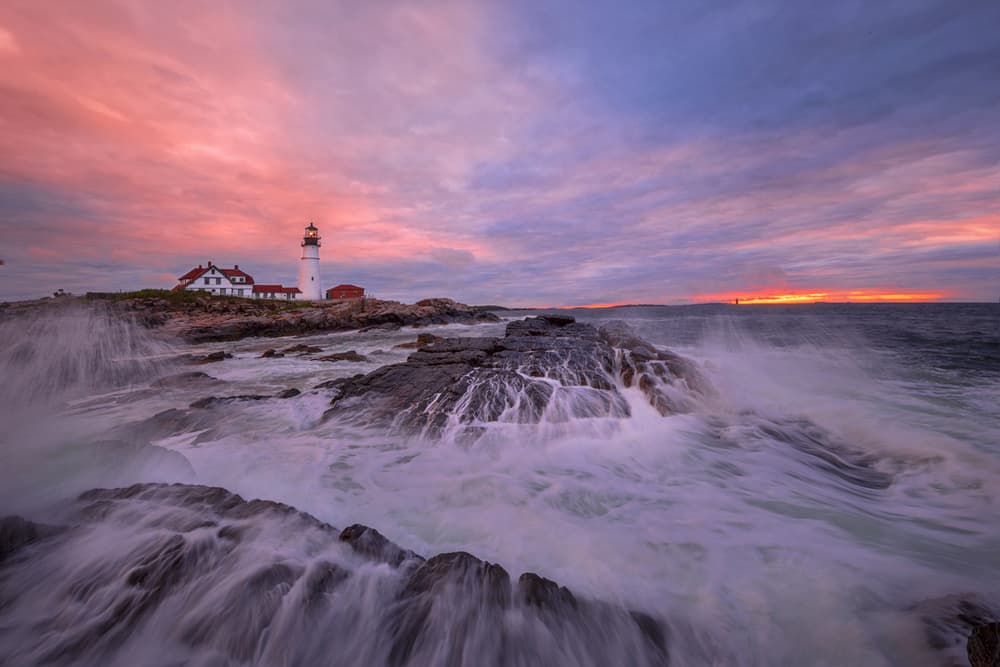 Lighthouse Sunset Waves by Yun Thwaits — canvas wall art