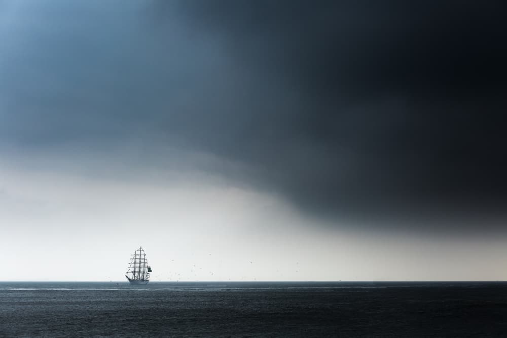 Tall Ship Dark Skies by Ton Drijfhamer — canvas wall art