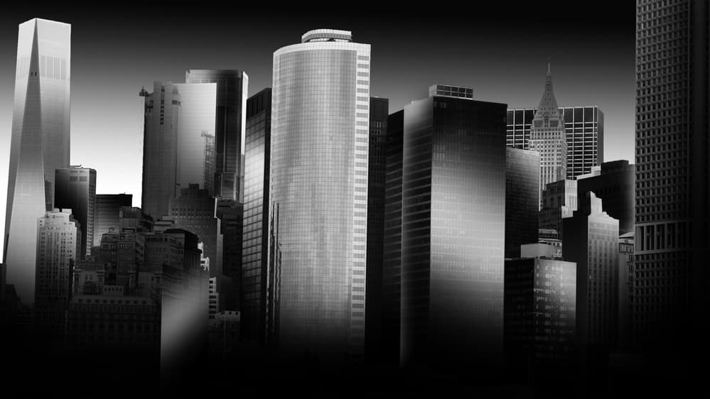 Towering Cityscape Monochrome by Amaya Saez — canvas wall art