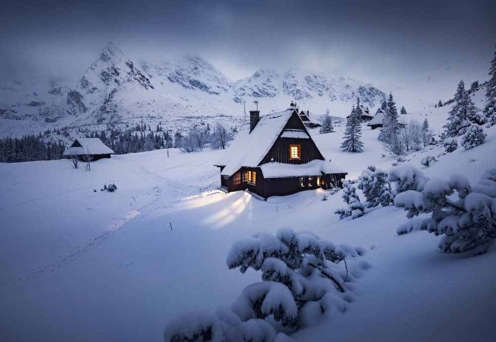 Cozy Winter Cabin by Karol Nienartowicz — canvas wall art