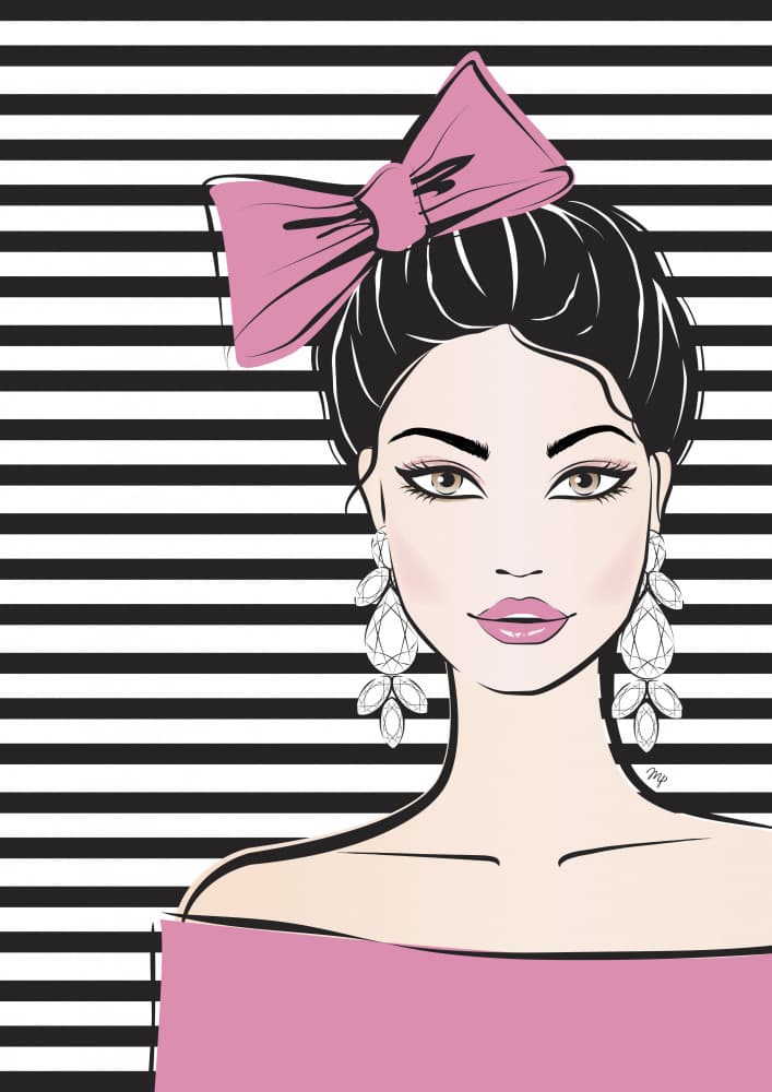 Chic Pink Bow Portrait by Martina — canvas wall art