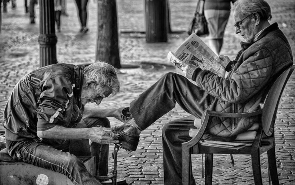 Street Shoeshine And Newspaper by Guy Krier — canvas wall art