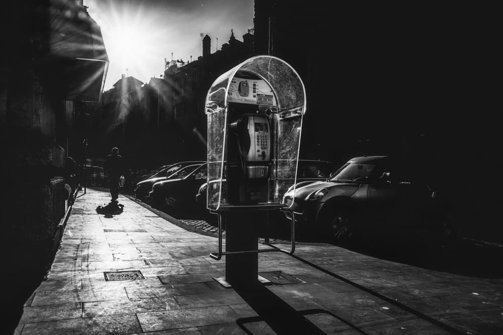 Dramatic City Payphone by Massimiliano Mancini — canvas wall art