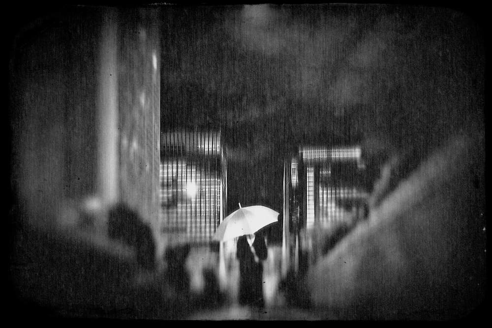 Rainy Night Umbrella Walk by Teruhiko Tsuchida — canvas wall art