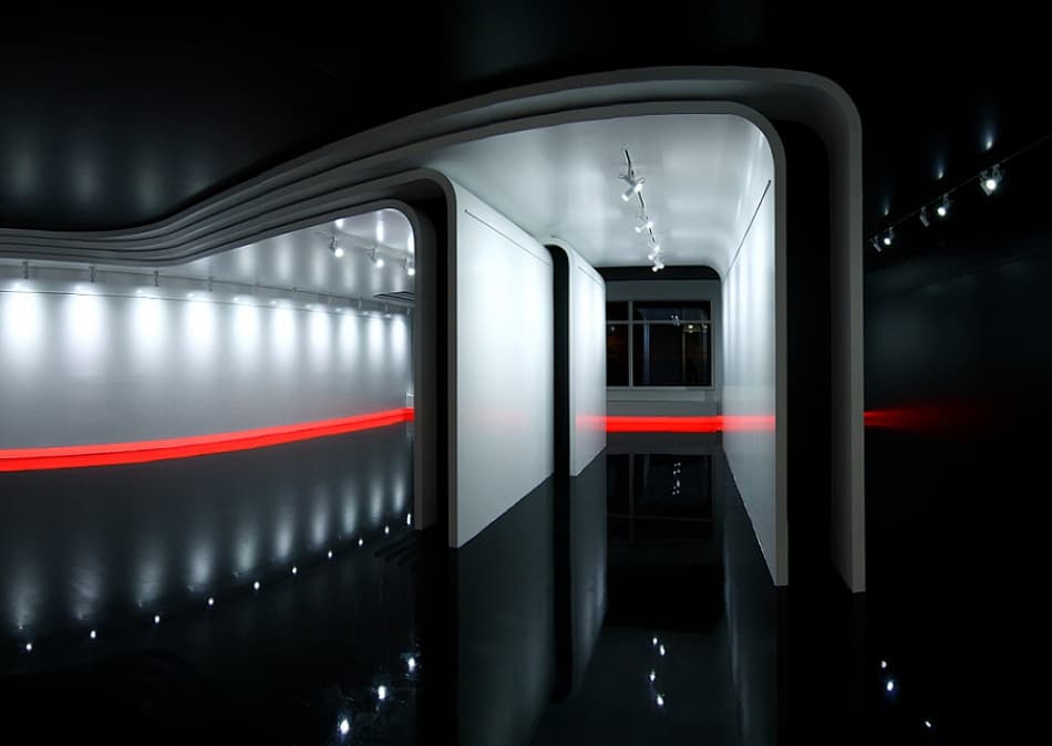 Modern Red Line Hallway by Matej Rumansky — canvas wall art