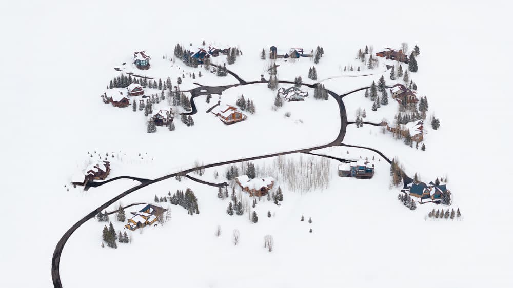 Snowy Mountain Homes by Mei Xu — canvas wall art