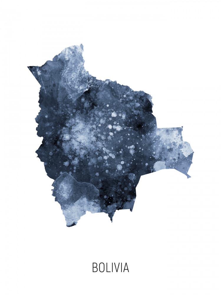 Indigo Bolivia Map by Michael Tompsett — canvas wall art