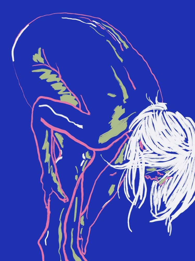 Blue Bending Figure by Little Dean — canvas wall art