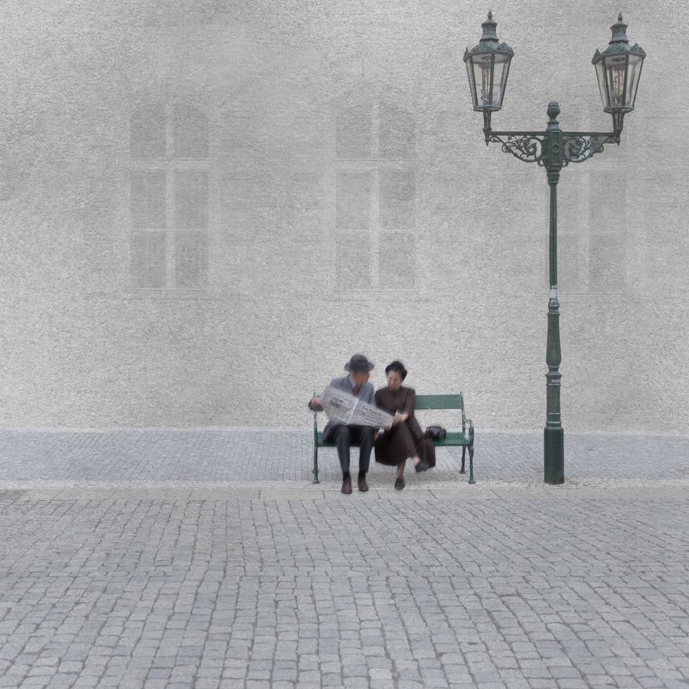 Quiet City Bench Moment by Roswitha Schleicher-Schwarz — canvas wall art