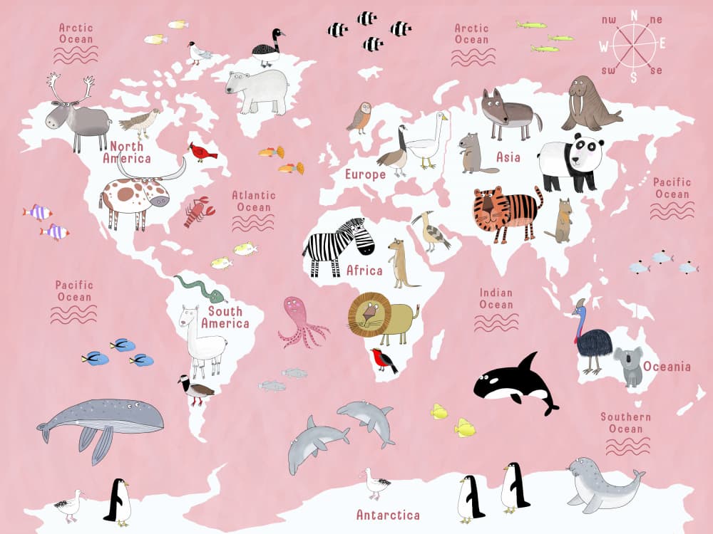 Kids Animal World Map by Carla Daly — canvas wall art