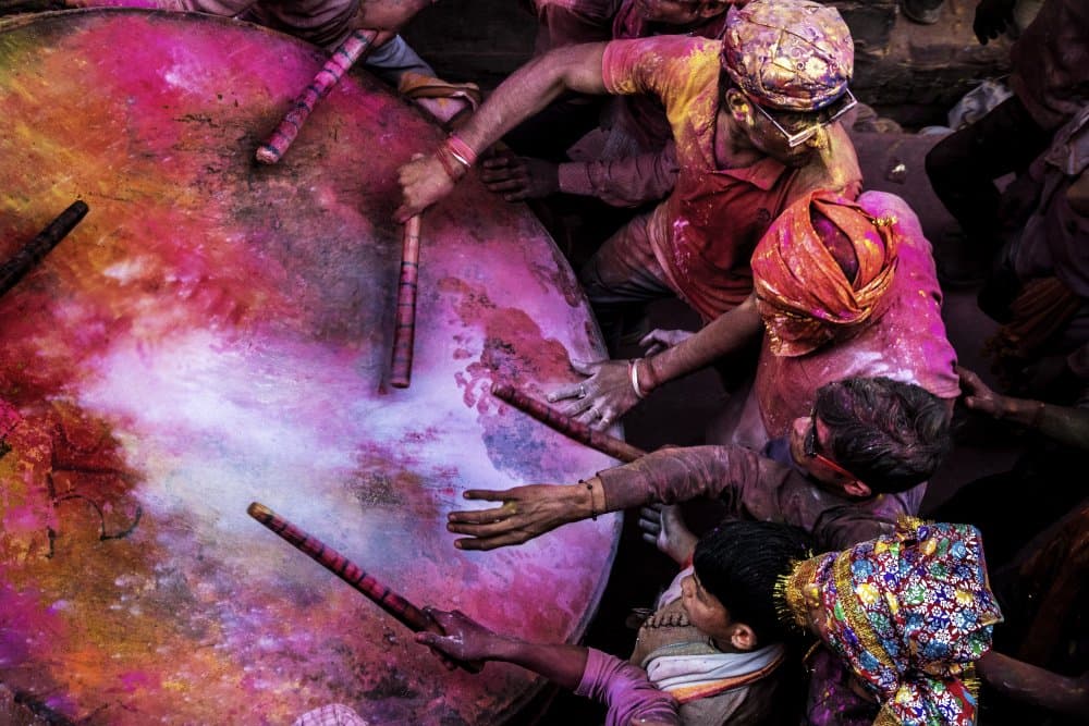 Vibrant Holi Drummers by Ajit Rana — canvas wall art
