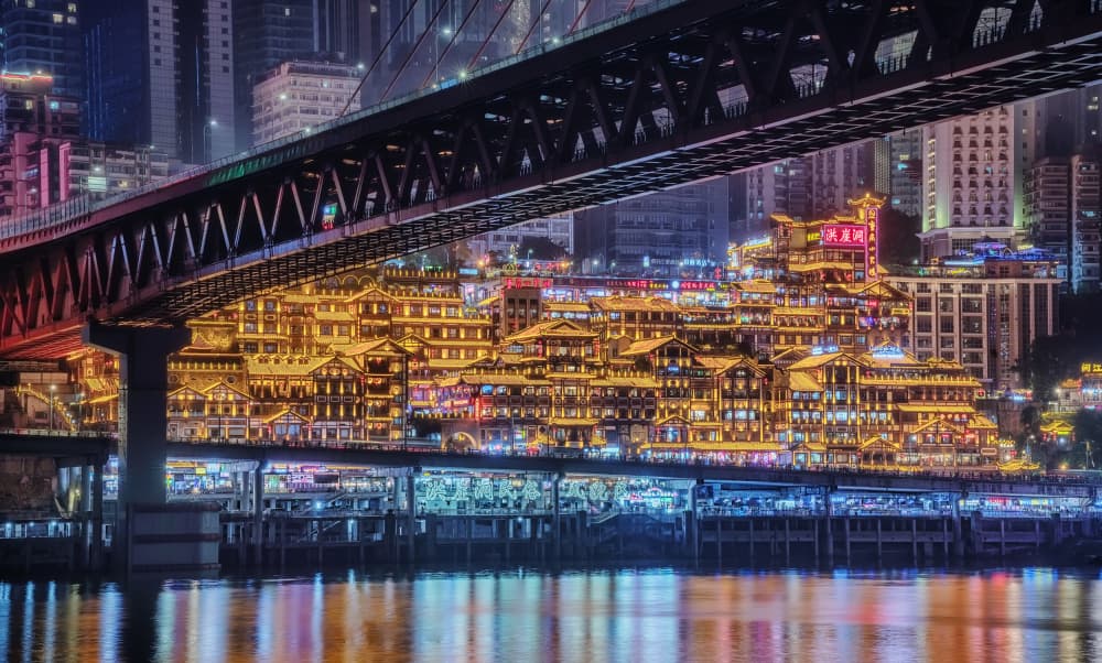 Chongqing Night River Glow by Antoni Figueras — canvas wall art