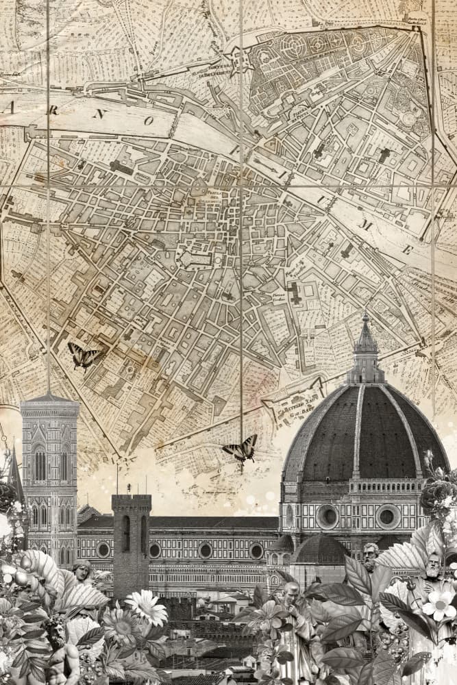 Vintage Florence Dome Map by Simon Goggin — canvas wall art