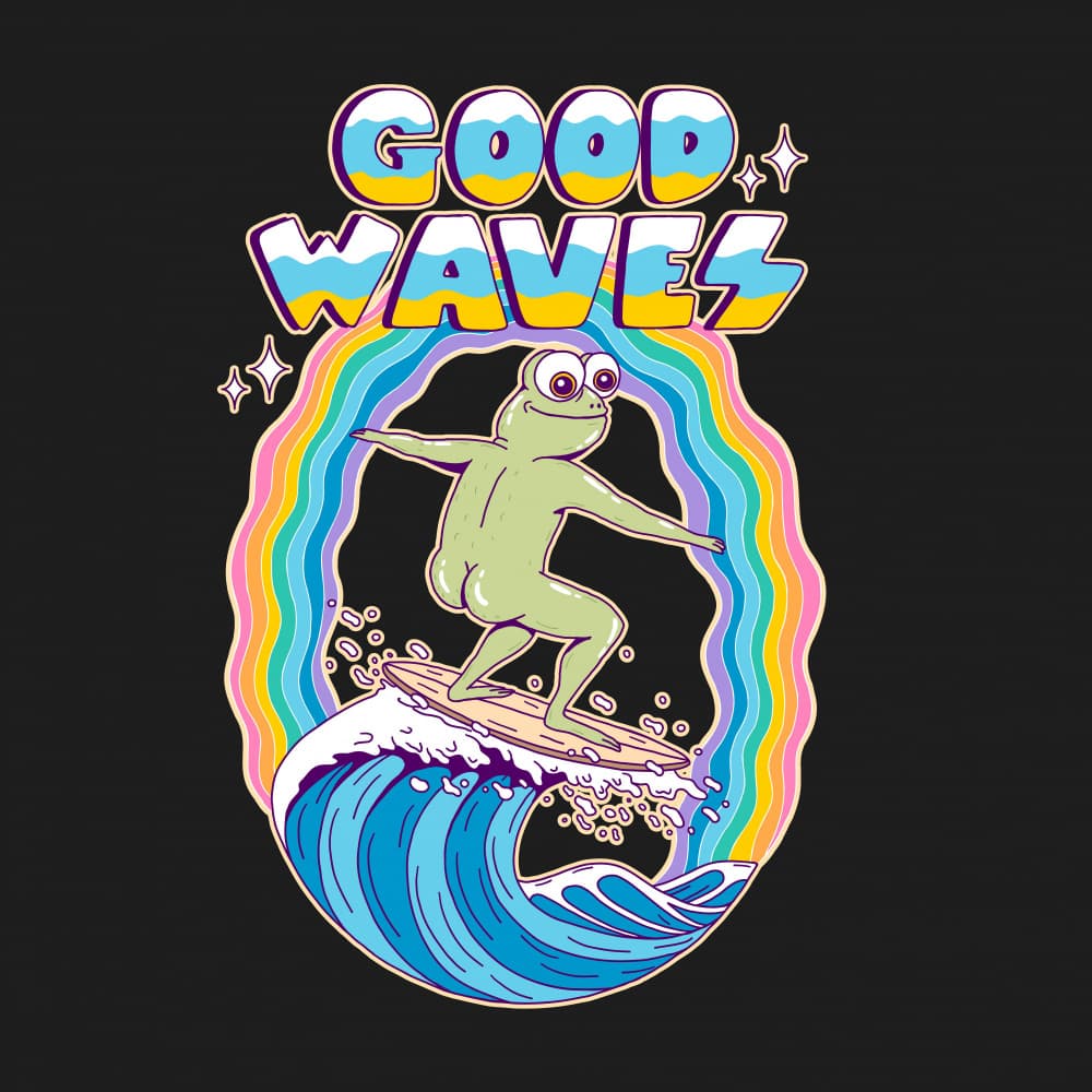 Good Waves Surfing Frog by Tiago Leitao — canvas wall art